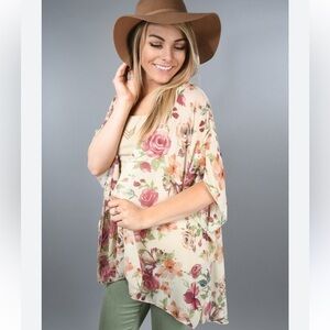 Band of Gypsies kimono lightweight floral lightweight semi sheer cover up top SM